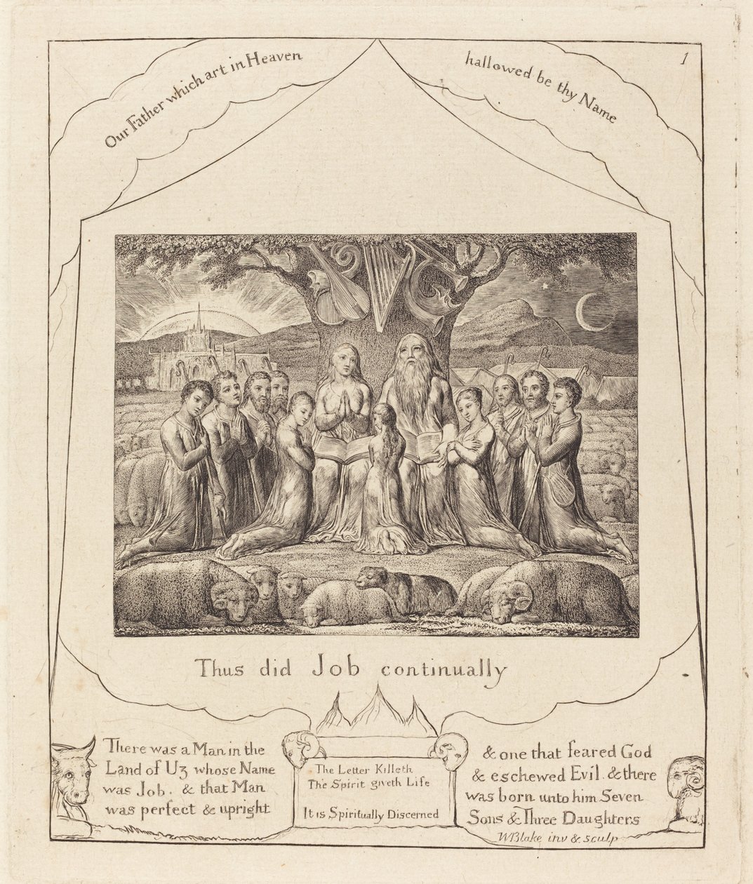Job og hans familie, 1825. af William Blake