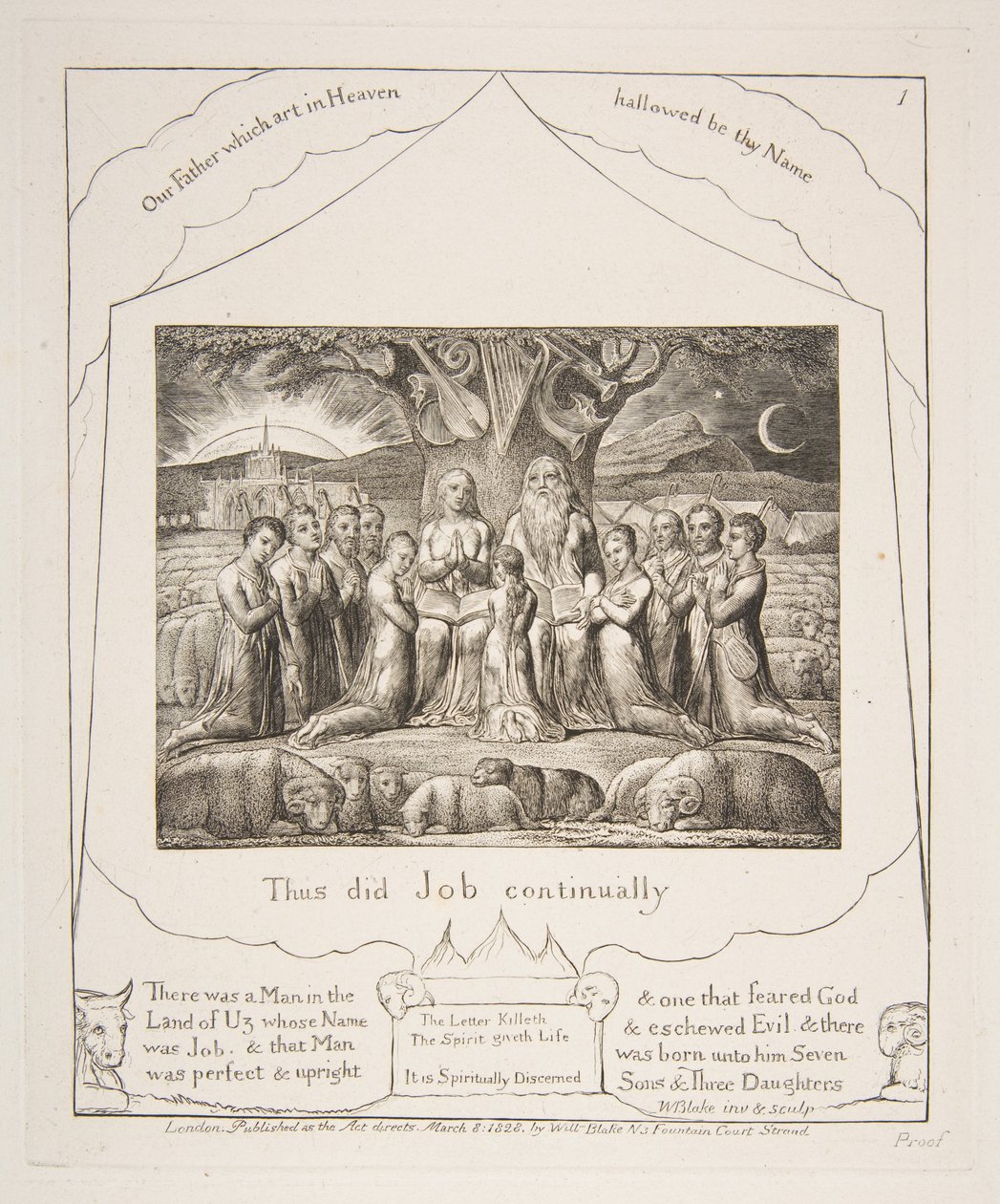 Job og hans familie, fra Illustrationer af Jobs Bog, 1825-26. af William Blake