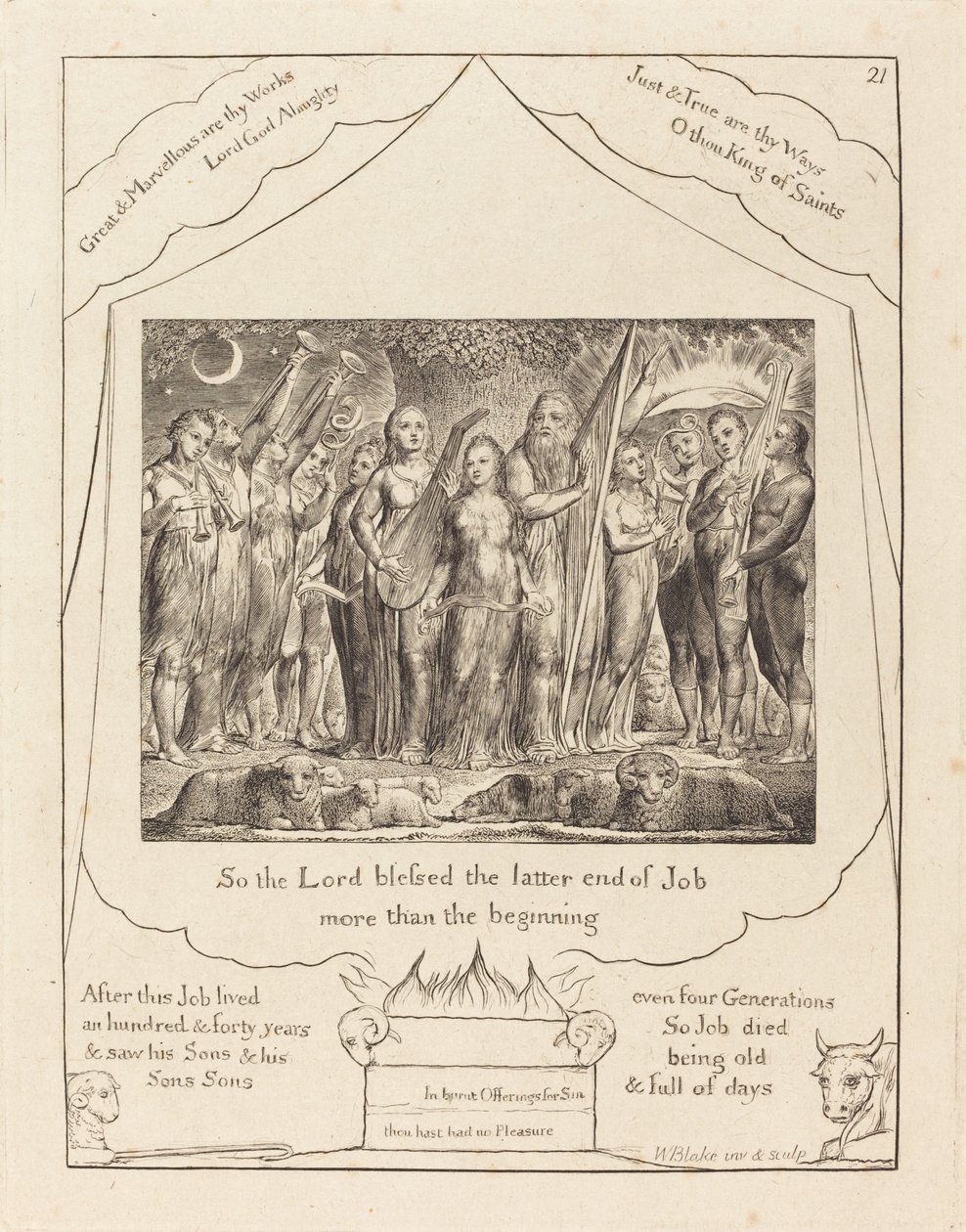Job og hans kone genoprettet til velstand af William Blake