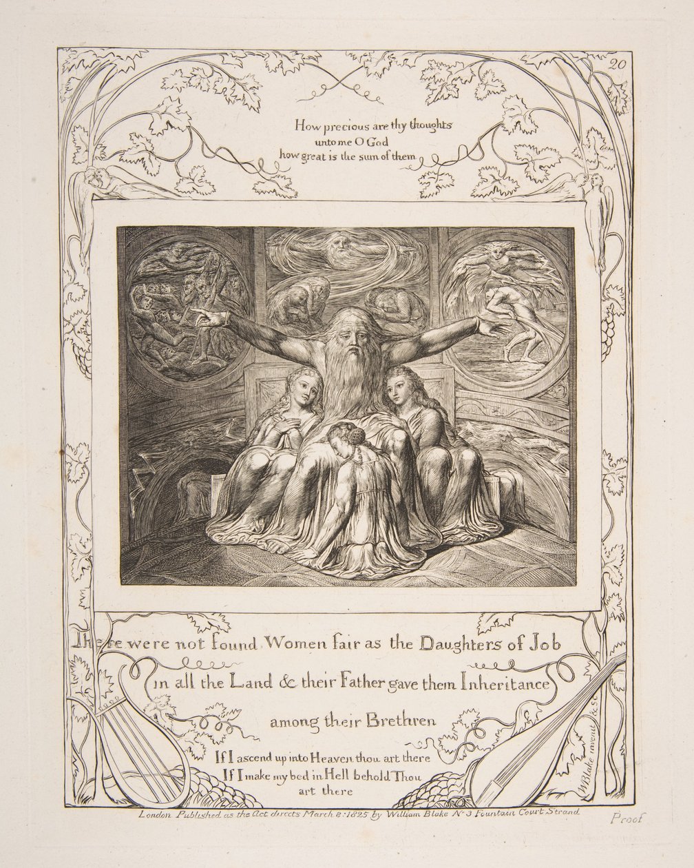 Job og hans døtre, fra Illustrationer af Jobs Bog, 1825-26. af William Blake
