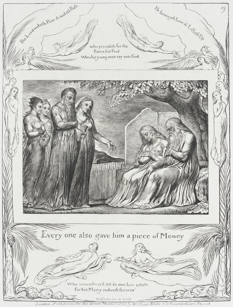 Job og hans hustru modtager almisser af William Blake