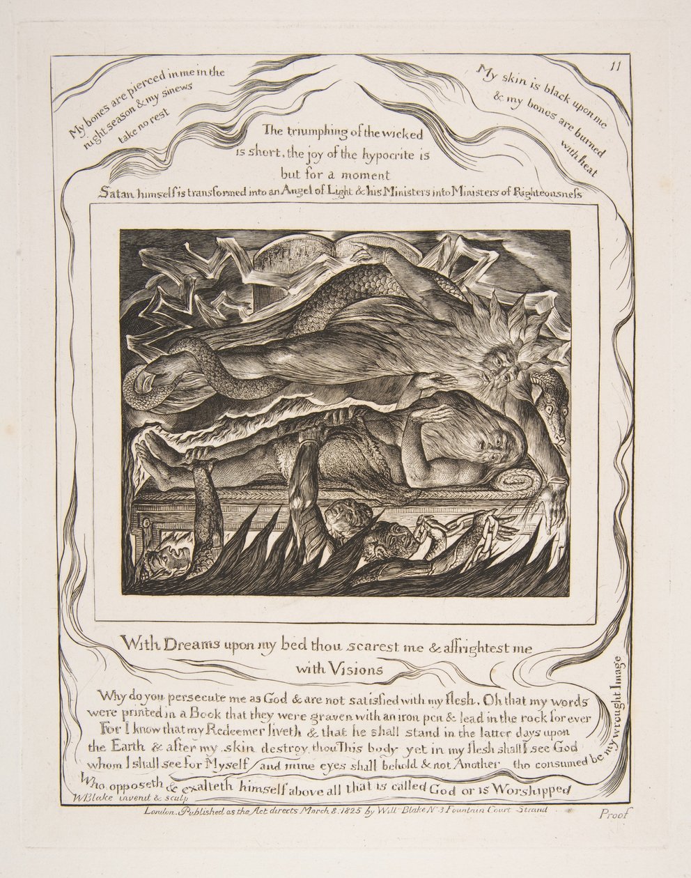 Jobs onde drømme, fra Illustrationer af Jobs Bog, 1825-26. af William Blake