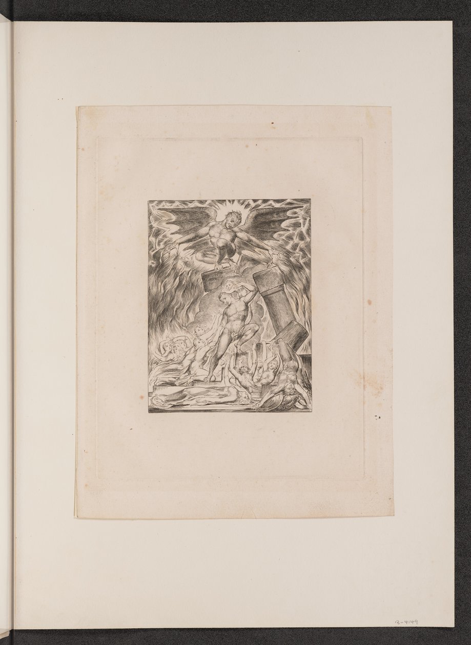 Jobs sønner og døtre overvældet af Satan af William Blake