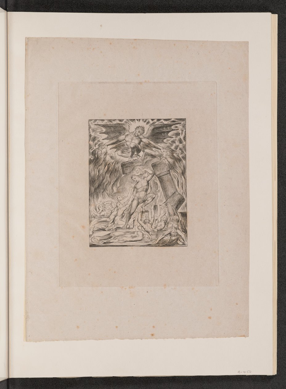 Jobs sønner og døtre overvældet af Satan af William Blake