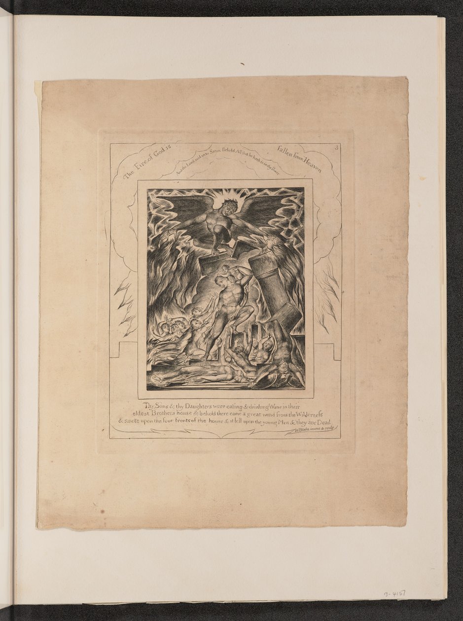 Jobs sønner og døtre overvældet af Satan, 1825. af William Blake