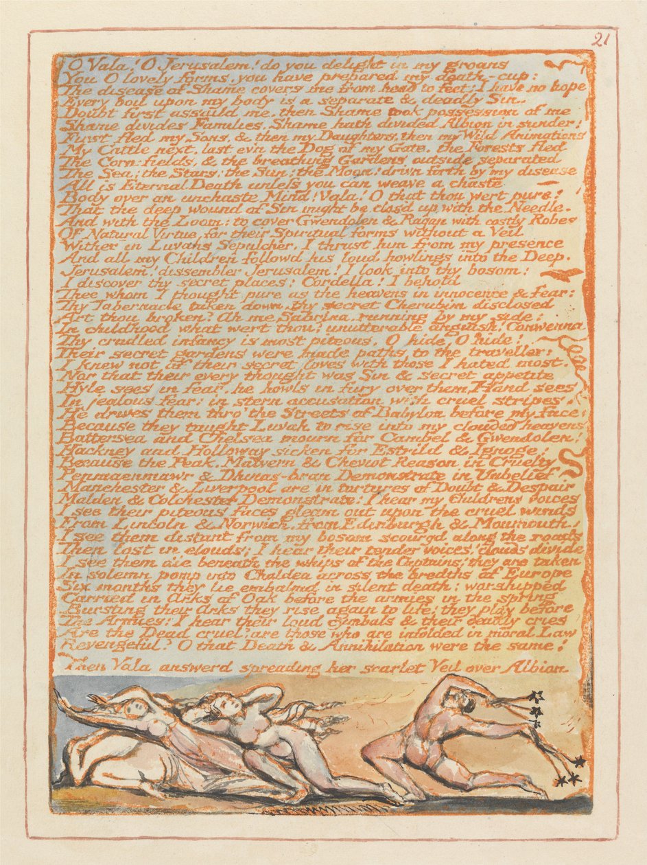 O Vala! O Jerusalem! erfreut ihr euch an meinen Klagen... (Platte 21) af William Blake