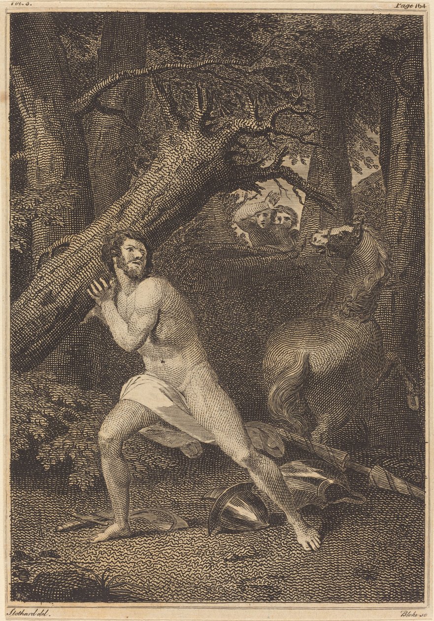Orlando i raseri river træer op, 1783. af William Blake