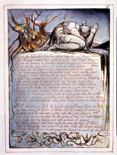 "Over the Hills", plade 16 fra "America, a Prophecy af William Blake