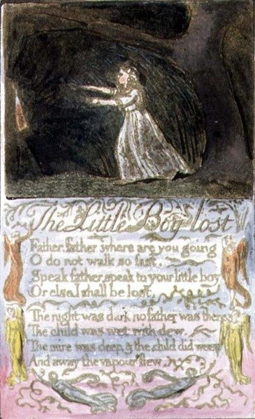S.124-1950.pt12 The Little Boy Lost: plade 12 fra Songs of Innocence and of Experience (kopi R) c.1802-08 (radering, blæk og akvarel) af William Blake