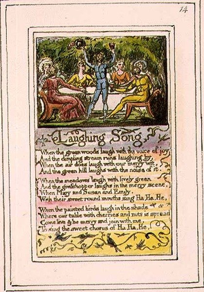 S.124-1950.pt14 Lattersang: plade 14 fra Songs of Innocence and of Experience (kopi R) c.1802-08 (radering, blæk og akvarel) af William Blake