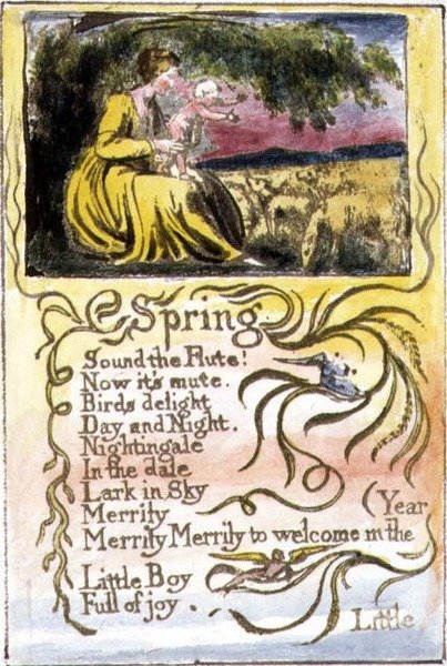S.124-1950.pt22 Forår: plade 22 fra Songs of Innocence and of Experience (kopi R) c.1802-08 (radering, blæk og akvarel) af William Blake