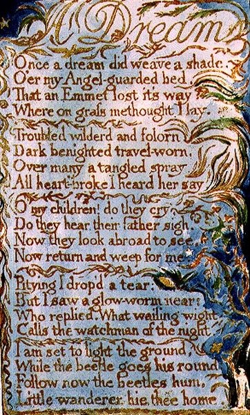 S.124-1950.pt26 En drøm: plade 26 fra Songs of Innocence and of Experience (kopi AA) c.1815-26 (ætsningsblæk og akvarel) af William Blake