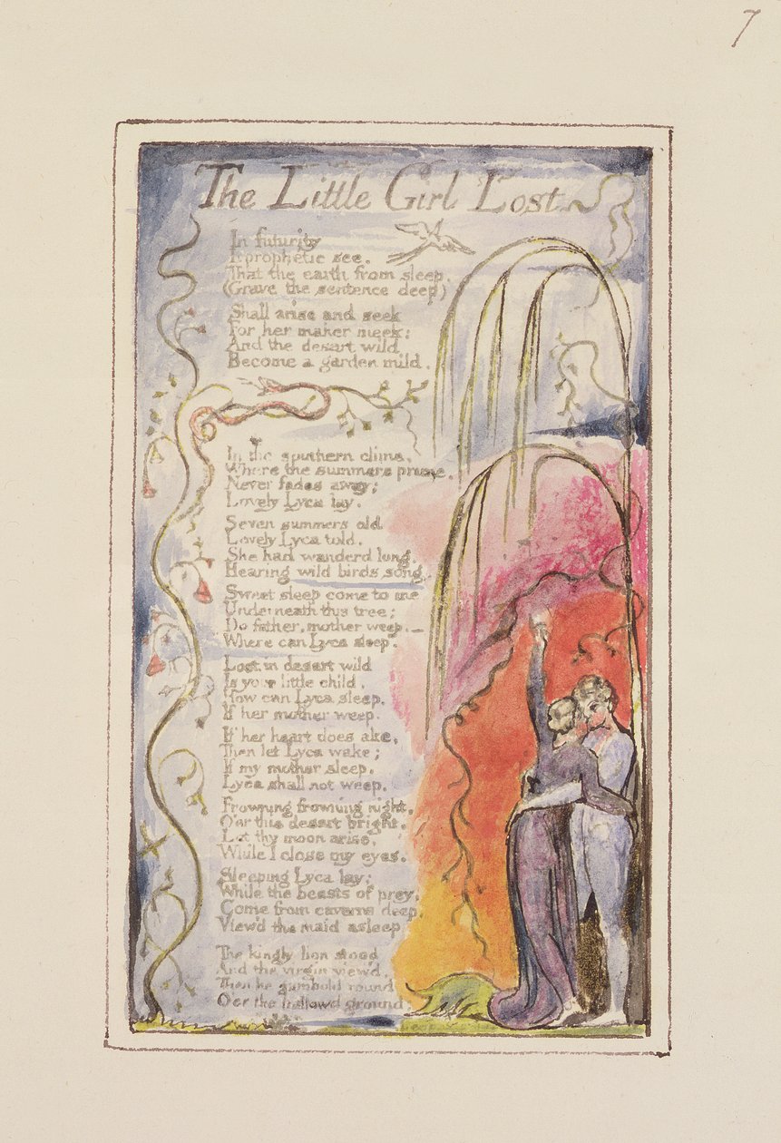 P.124-1950.pt35 The Little Girl Lost: plade 35 fra Songs of Innocence and of Experience (kopi R) c.1802-08 (ætsning, blæk og wc) af William Blake