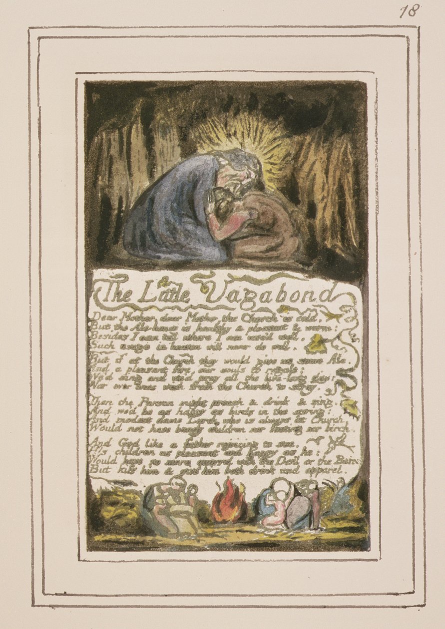 S.124-1950.pt46 Den lille Vagabond: plade 46 fra Sange om uskyld og oplevelse (kopi R) c.1802-08 (radering, blæk og wc) af William Blake