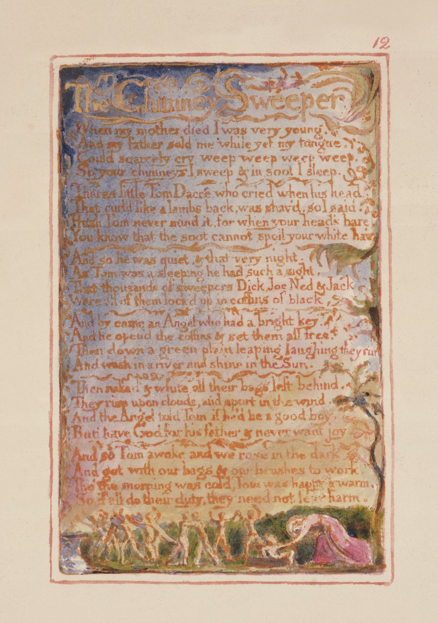 S.125-1950.pt12 Skorstensfejeren: plade 12 fra Songs of Innocence and of Experience (kopi AA) c.1815-26 (ætsning, blæk og wc) af William Blake