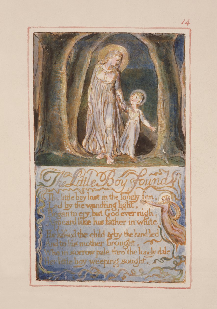 S.125-1950.pt14 Den lille dreng fundet: plade 14 fra Songs of Innocence and of Experience (kopi AA) c.1815-26 (ætsning, blæk og wc) af William Blake