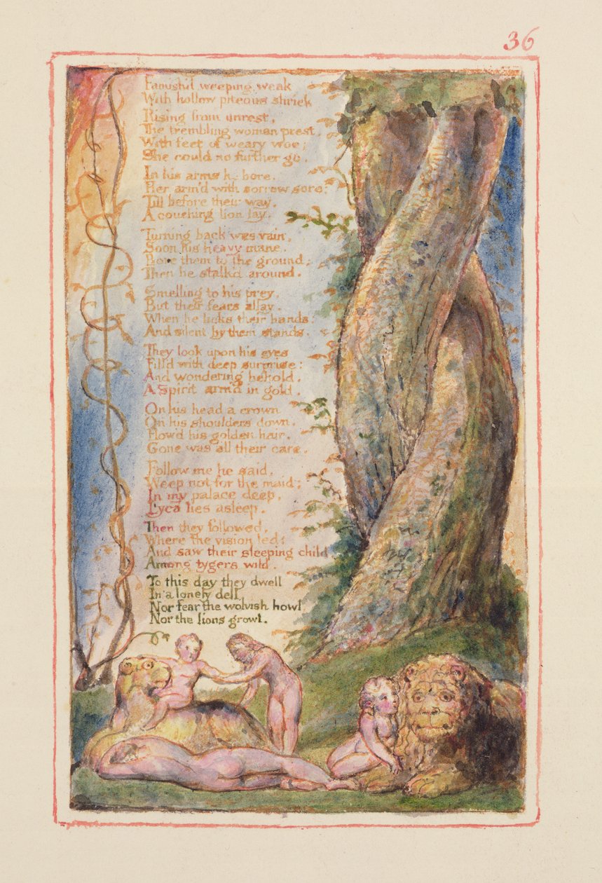 S.125-1950.pt36 Den lille pige fundet (fortsat): plade 36 fra Songs of Innocence and of Experience (kopi AA) c.1815-26 (radering, blæk og wc) af William Blake