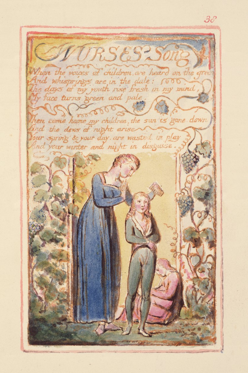 P.125-1950.pt38 Nurses Song: plade 38 fra Songs of Innocence and of Experience (kopi AA) c.1815-26 (ætsning, blæk og wc) af William Blake