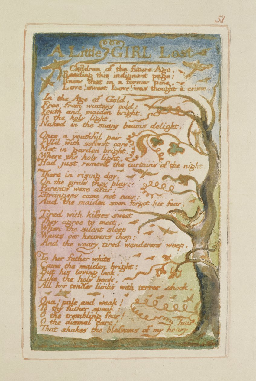 P.125-1950.pt51 A Little Girl Lost: plade 51 fra Songs of Innocence and of Experience (kopi AA) c.1815-26 (ætsning, blæk og wc) af William Blake
