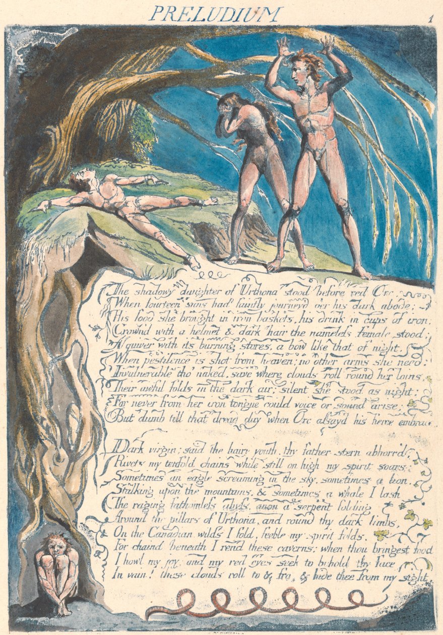 Präludium. "Die schattenhafte Tochter von Urthona stand vor dem roten Orc..." (Platte 3) af William Blake
