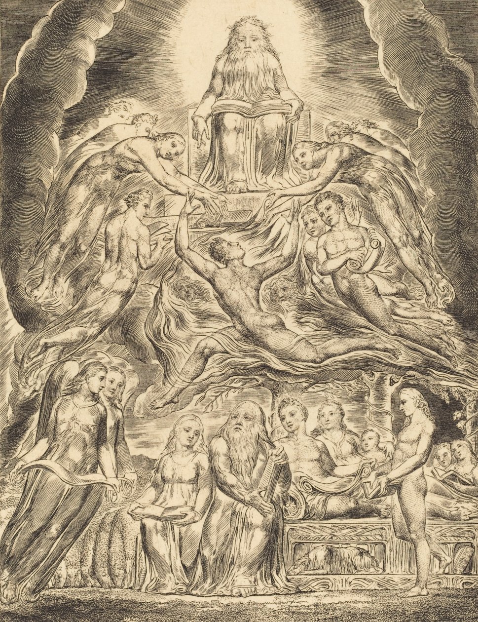 Satan foran Guds trone, 1825. af William Blake