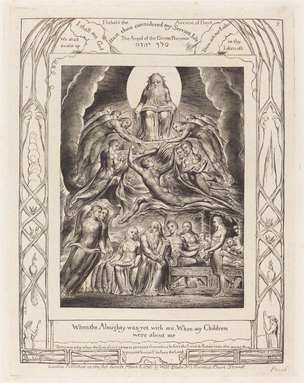 Satan foran Guds trone, 1825. af William Blake