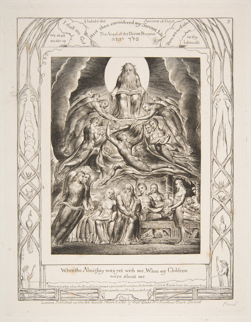 Satan foran Guds trone, fra Illustrationer af Jobs Bog, 1825-26. af William Blake