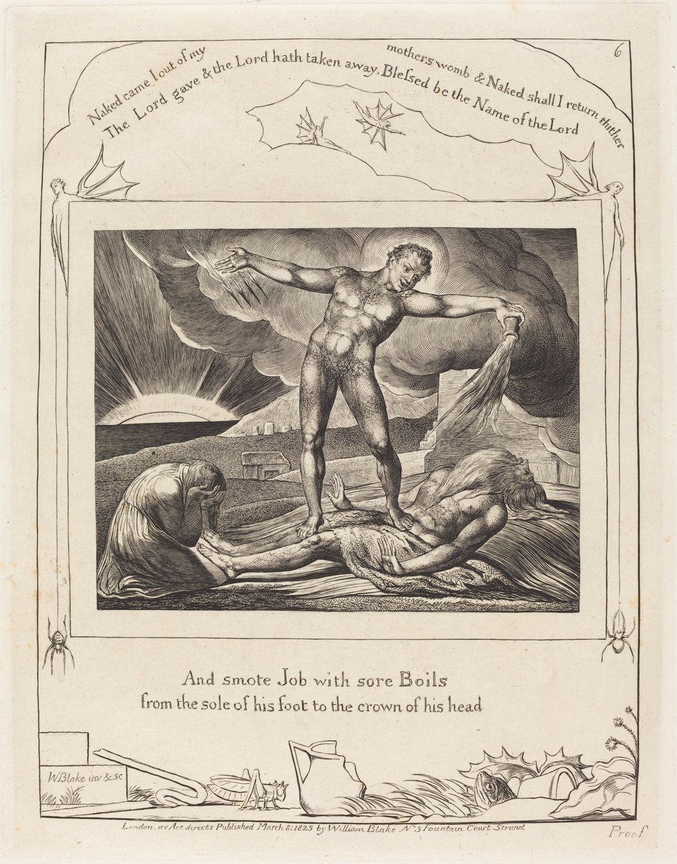 Satan slår job med bylder af William Blake