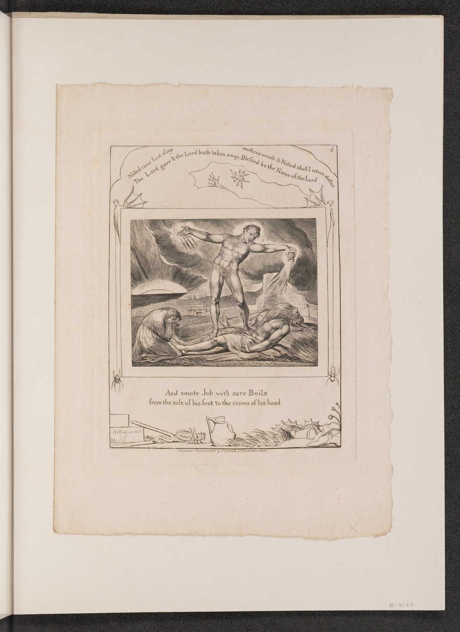 Satan slår job med bylder, 1825. af William Blake