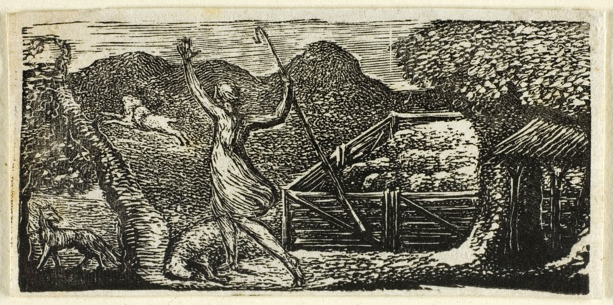 Shepherd Chases Away Wolf, fra The Pastorals of Virgil af William Blake