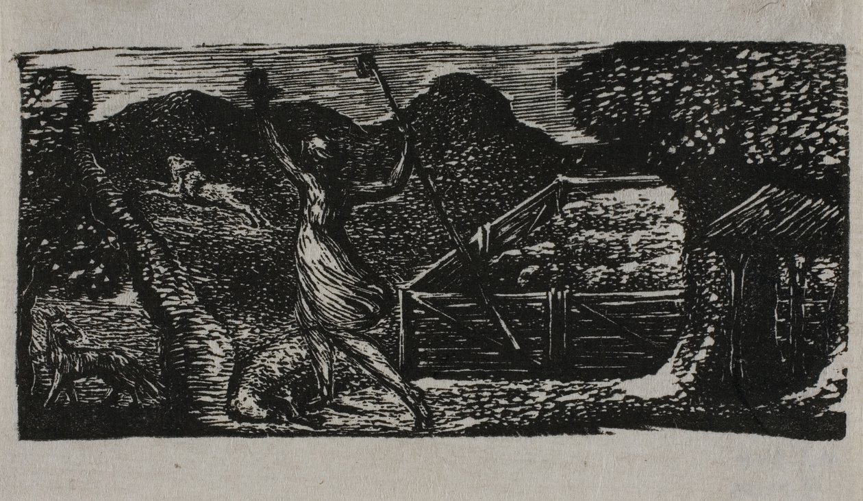 Shepherd Chases Away Wolf, fra The Pastorals of Virgil af William Blake