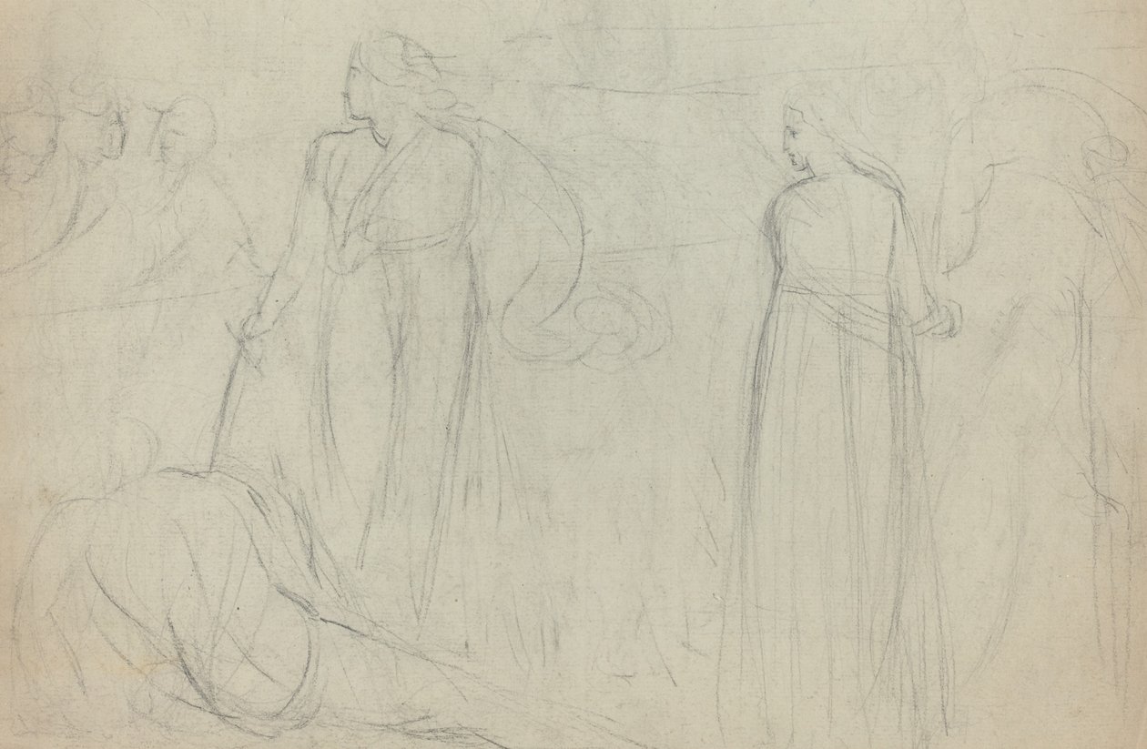 Skitse af en sværdkæmper, der står over sin besejrede modstander [verso] af William Blake