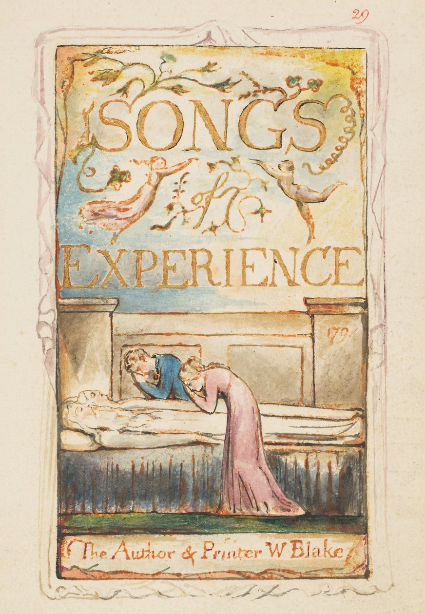 Erfaringssange: Titelblad, ca. 1825 (brunt blæk ætsning håndfarvet i akvarel) af William Blake