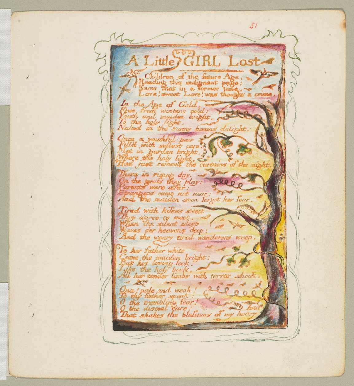 Sange om uskyld og erfaring: A Little Girl Lost, ca. 1825. af William Blake