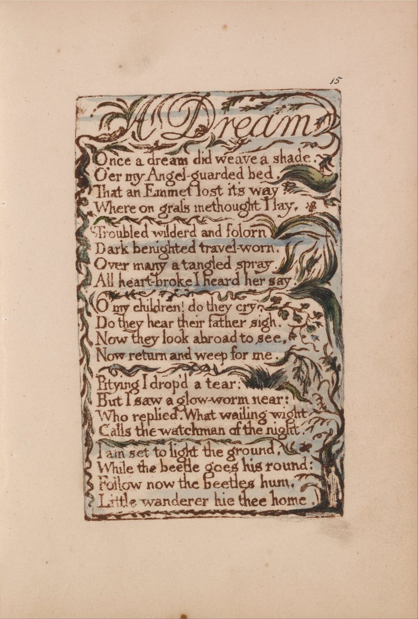 Sange om uskyld og erfaring, plade 15, en drøm (Bentley 26) af William Blake