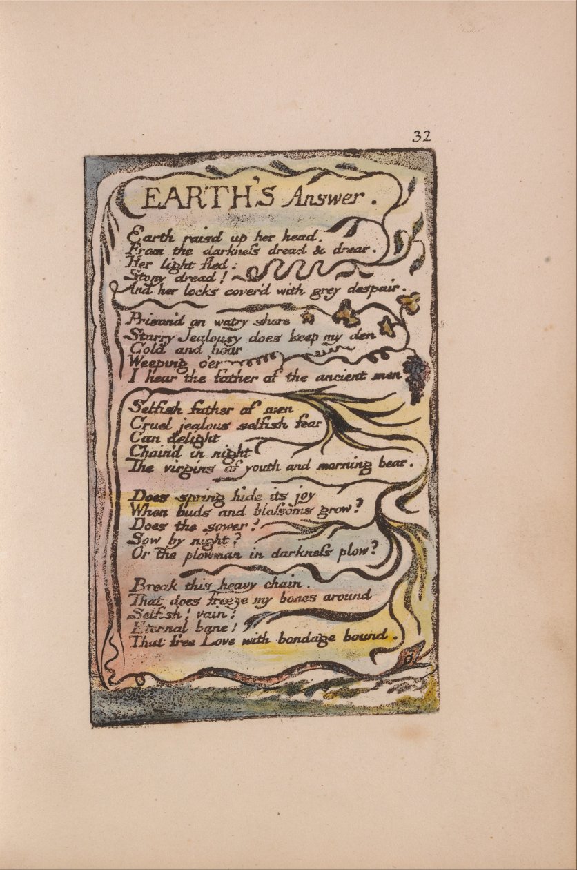 Sange om uskyld og erfaring, plade 32, Jordens svar (Bentley 31) af William Blake