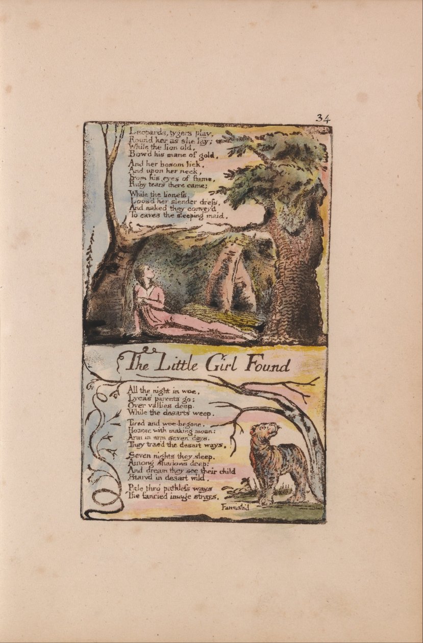 Sange om uskyld og erfaring, plade 34, den lille pige fundet (Bentley 35) af William Blake