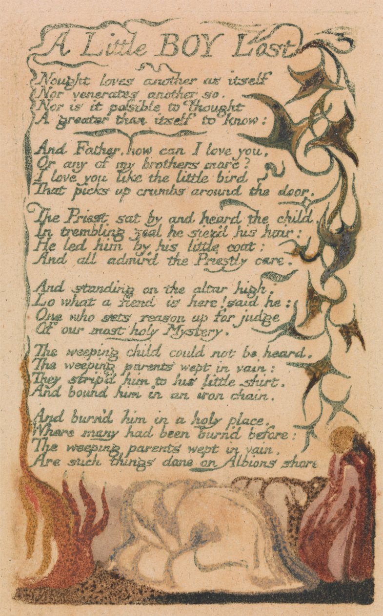 Songs of Innocence and of Experience, Plade 43, "A Little Boy Lost" (Bentley 50) af William Blake