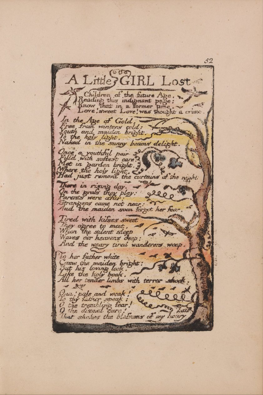 Sange om uskyld og erfaring, plade 52, en lille pige tabt (Bentley 51) af William Blake