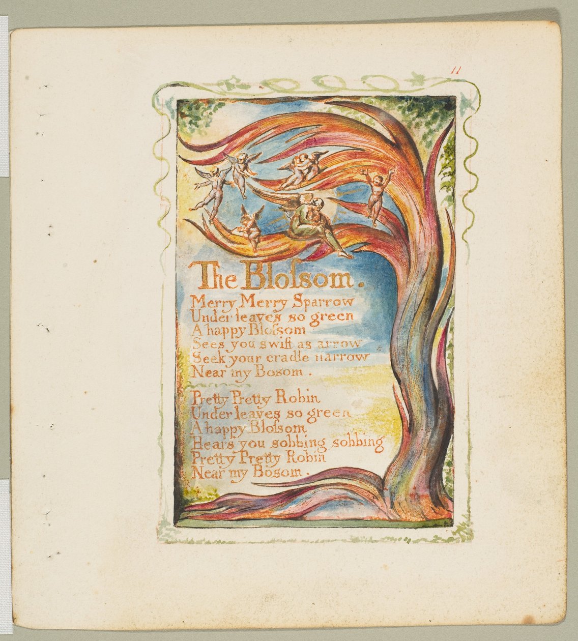 Sange om uskyld og om erfaring: The Blossom: Merry Merry Sparrow, ca. 1825. af William Blake