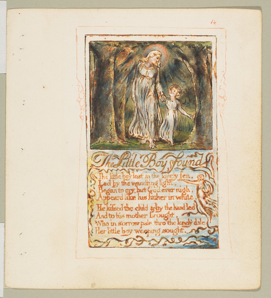 Sange om uskyld og erfaring: Den lille dreng fundet, ca. 1825. af William Blake