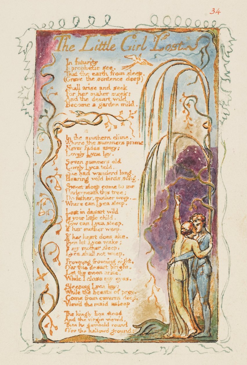 Sange om uskyld og erfaring: The Little Girl Lost, ca. 1825. af William Blake