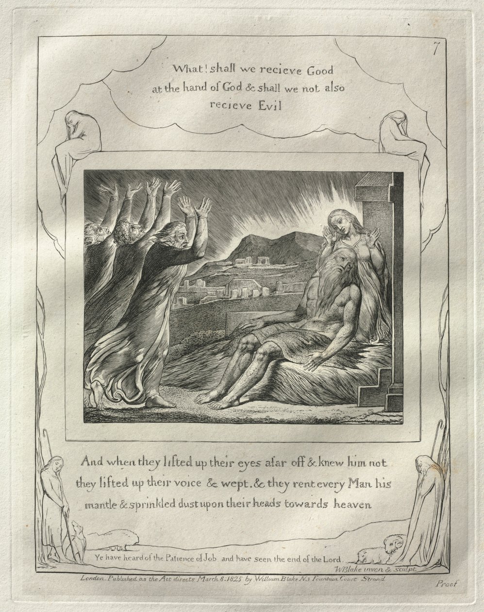 Jobs Bog: nr. 7, Og da de havde løftet deres øjne langt væk og kendte ham ikke..., 1825. af William Blake