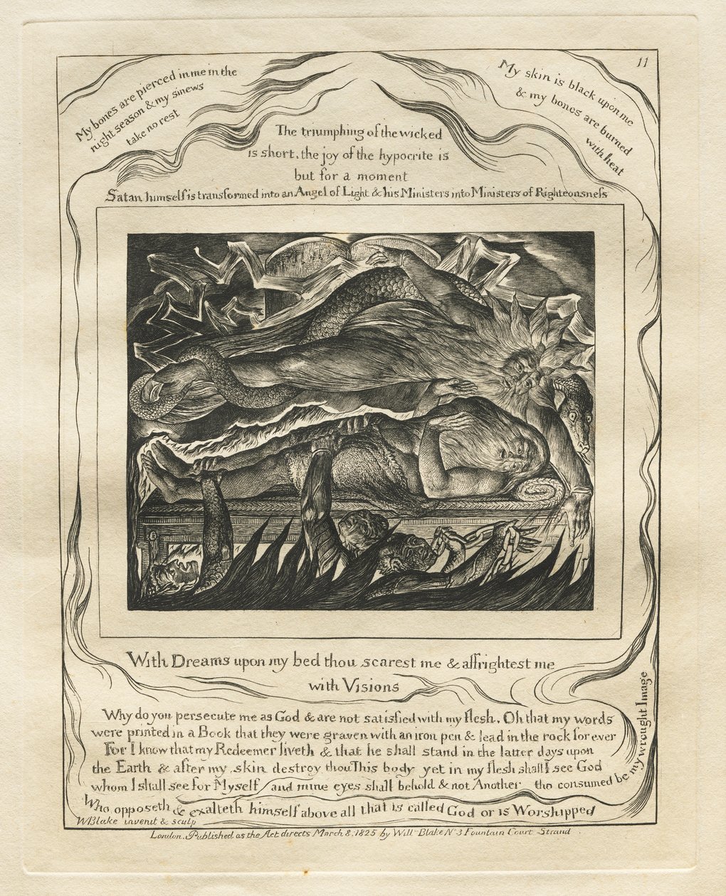 Jobs Bog: Pl. 11, Med Drømme på min Seng skræmmer du mig og skræmmer mig / med Syner af William Blake