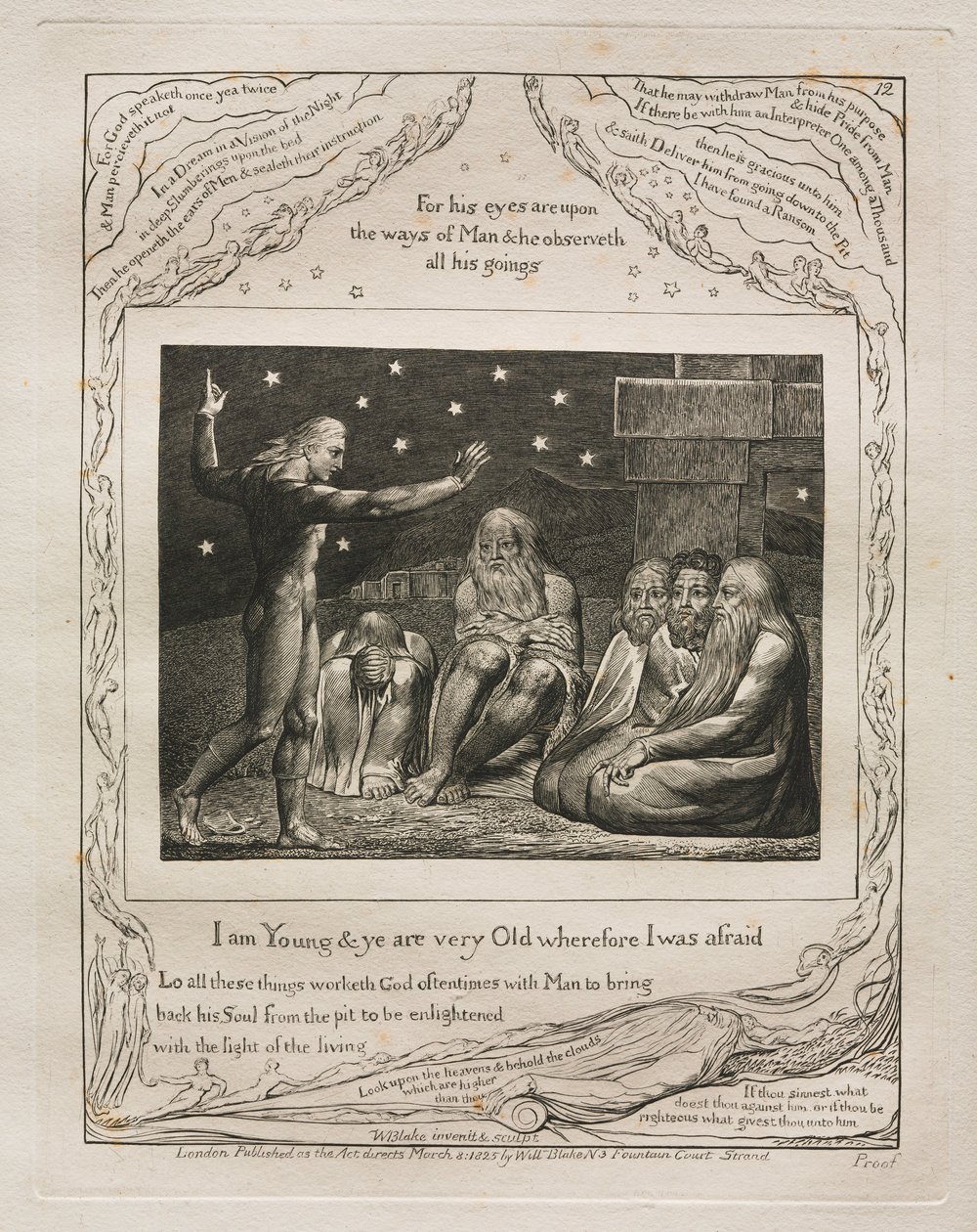 Jobs Bog: Pl. 12, jeg er ung, og I er meget gamle, hvorfor jeg var bange, 1825. af William Blake