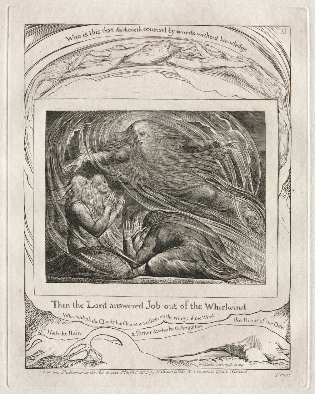 Jobs Bog: Pl. 13, Så svarede Herren Job ud af hvirvelvinden, 1825. af William Blake