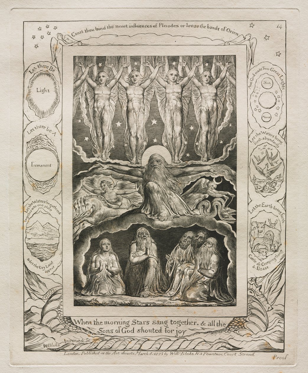 Jobs Bog: Pl. 14, Da morgenstjernerne sang sammen, og alle / Guds sønner råbte af glæde af William Blake