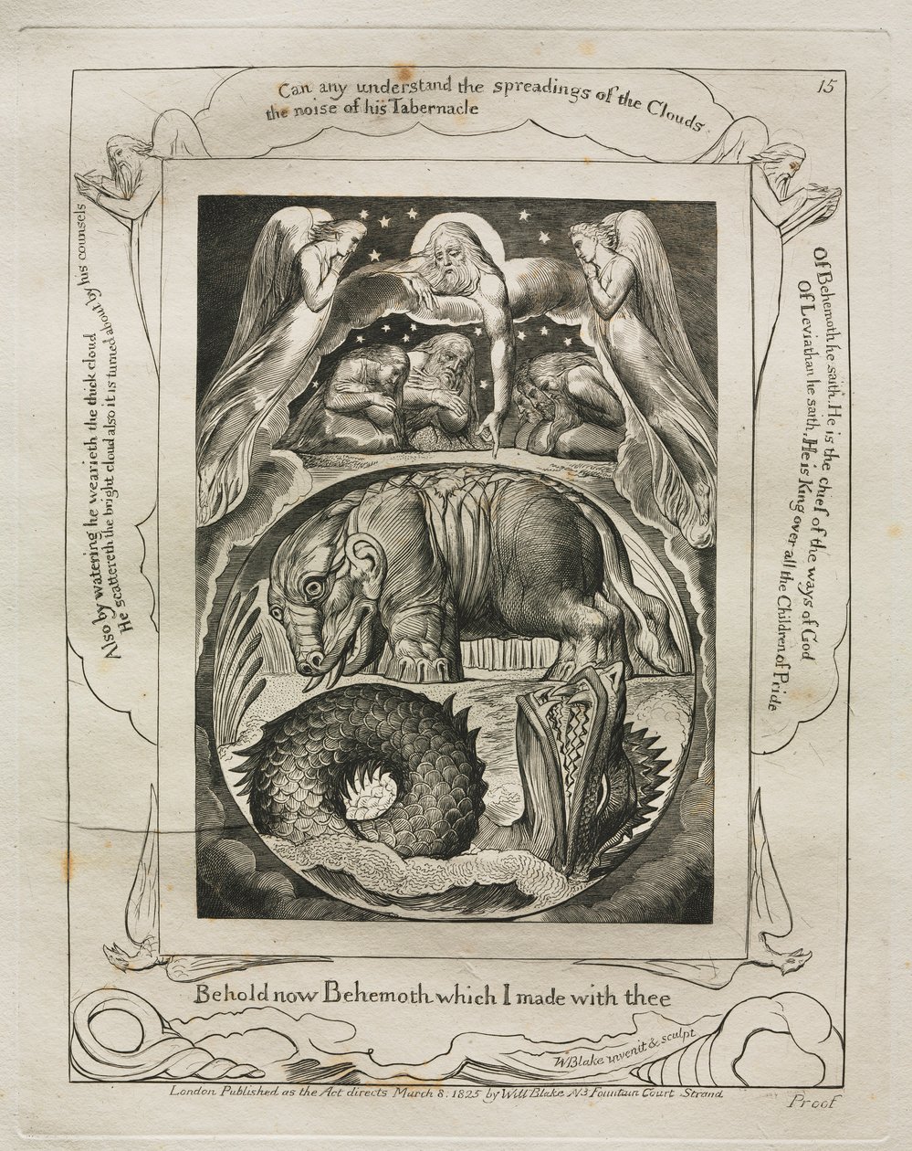 Jobs Bog: Pl. 15, Se nu Behemoth, som jeg lavede med dig, 1825. af William Blake