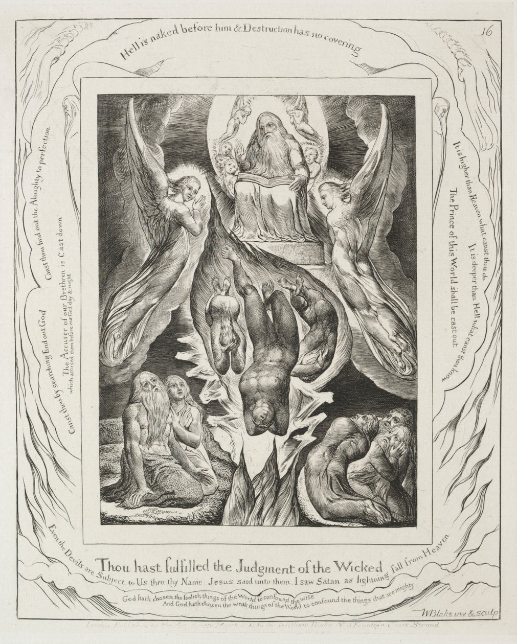 Jobs Bog: Pl. 16, Du har opfyldt de ugudeliges dom, 1825. af William Blake