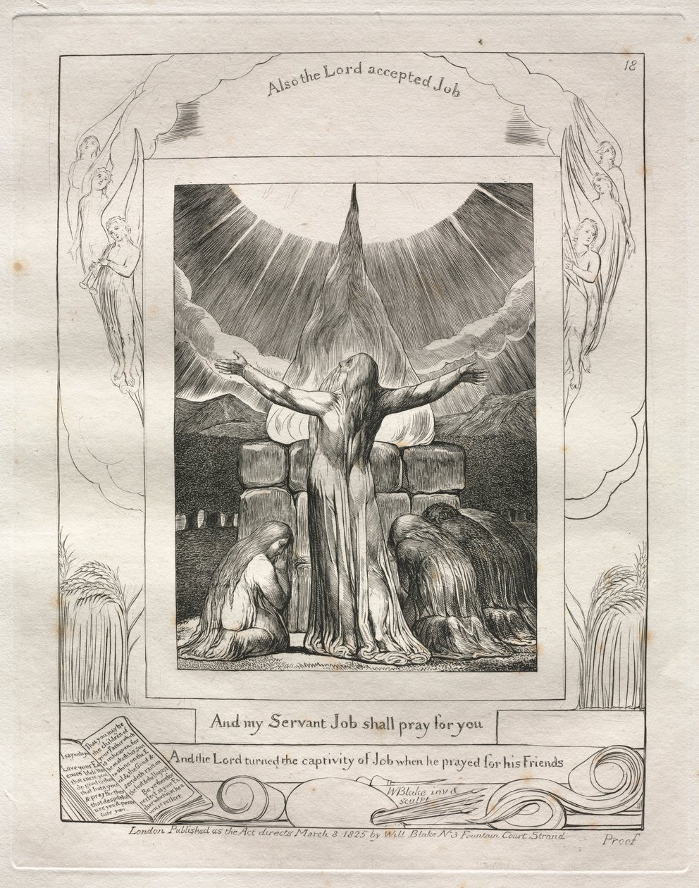 Jobs Bog: Pl. 18, Og min tjener Job skal bede for dig, 1825. af William Blake